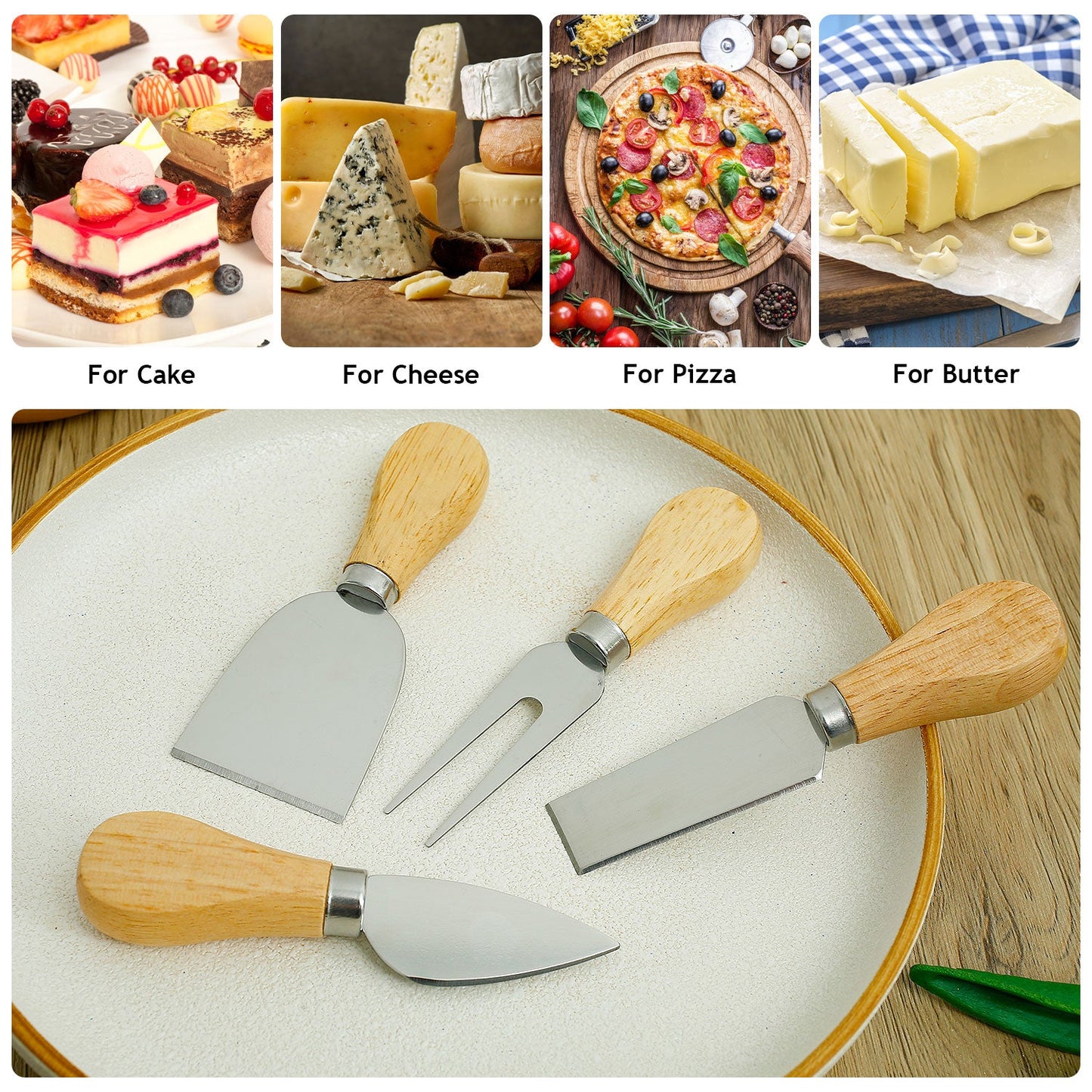 Funki Findz | Cheese Knives | Wood Handled 4 Pcs Set
