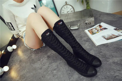 Funki Findz | Boots | Women's Canvas Knee High Lace Up Boots