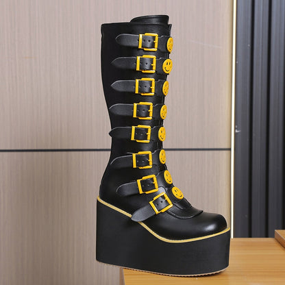 Funki Findz | Boots | Women's Black Yellow Smiley Face Boots
