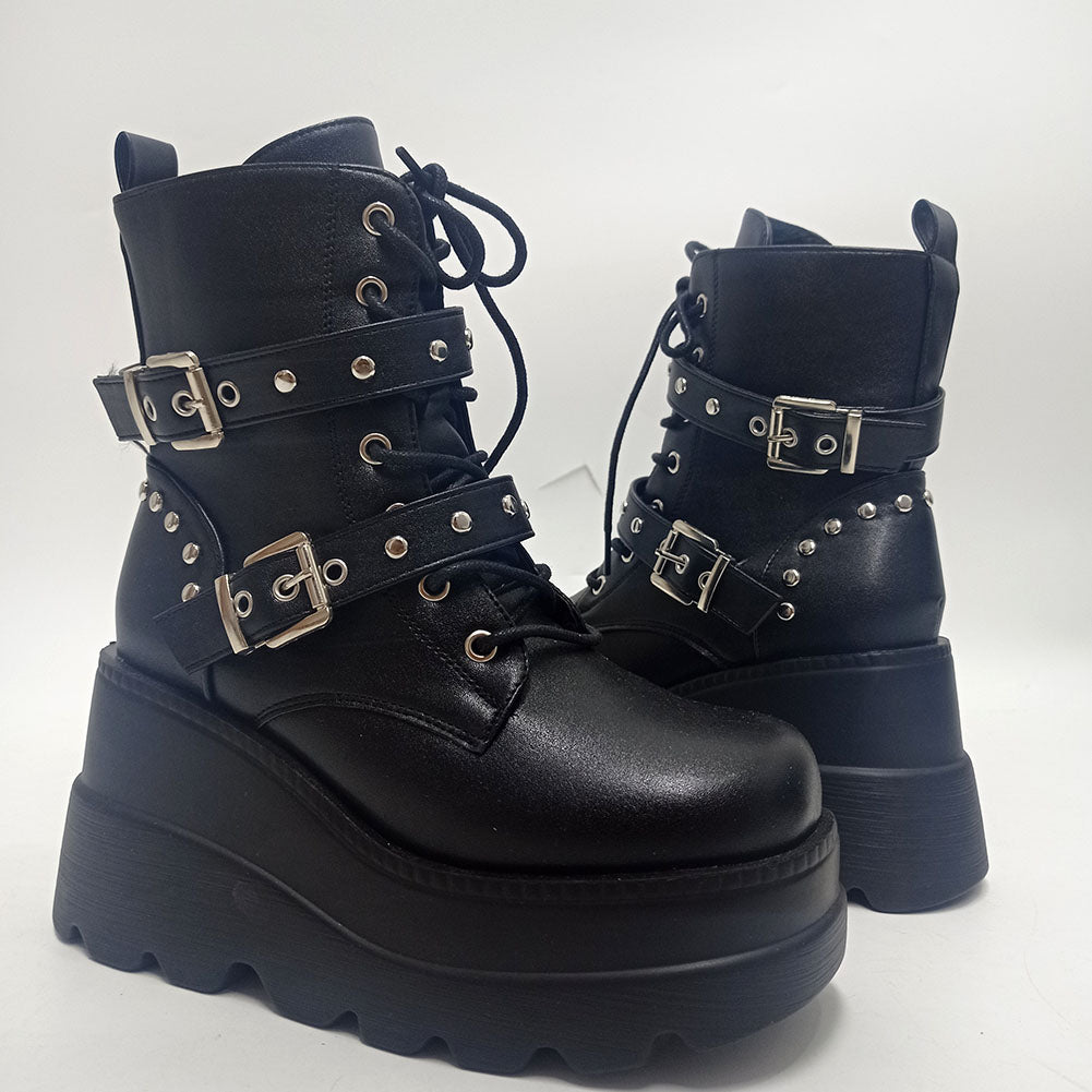 Funki Findz | Boots | Women's Punk Platform Ankle Wedge Boots