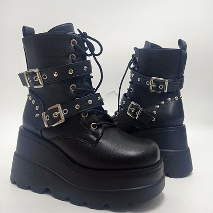 Funki Findz | Boots | Women's Punk Platform Ankle Wedge Boots