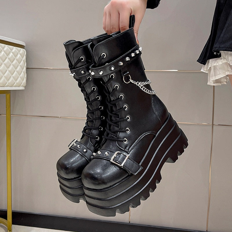 Funki Findz | Boots | Women's Gothic Square Toe Platform Boots