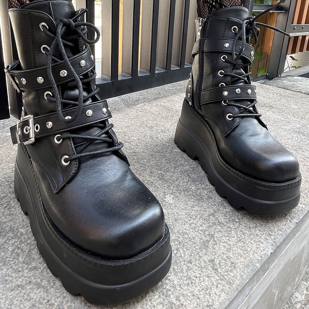 Funki Findz | Boots | Women's Punk Platform Ankle Wedge Boots