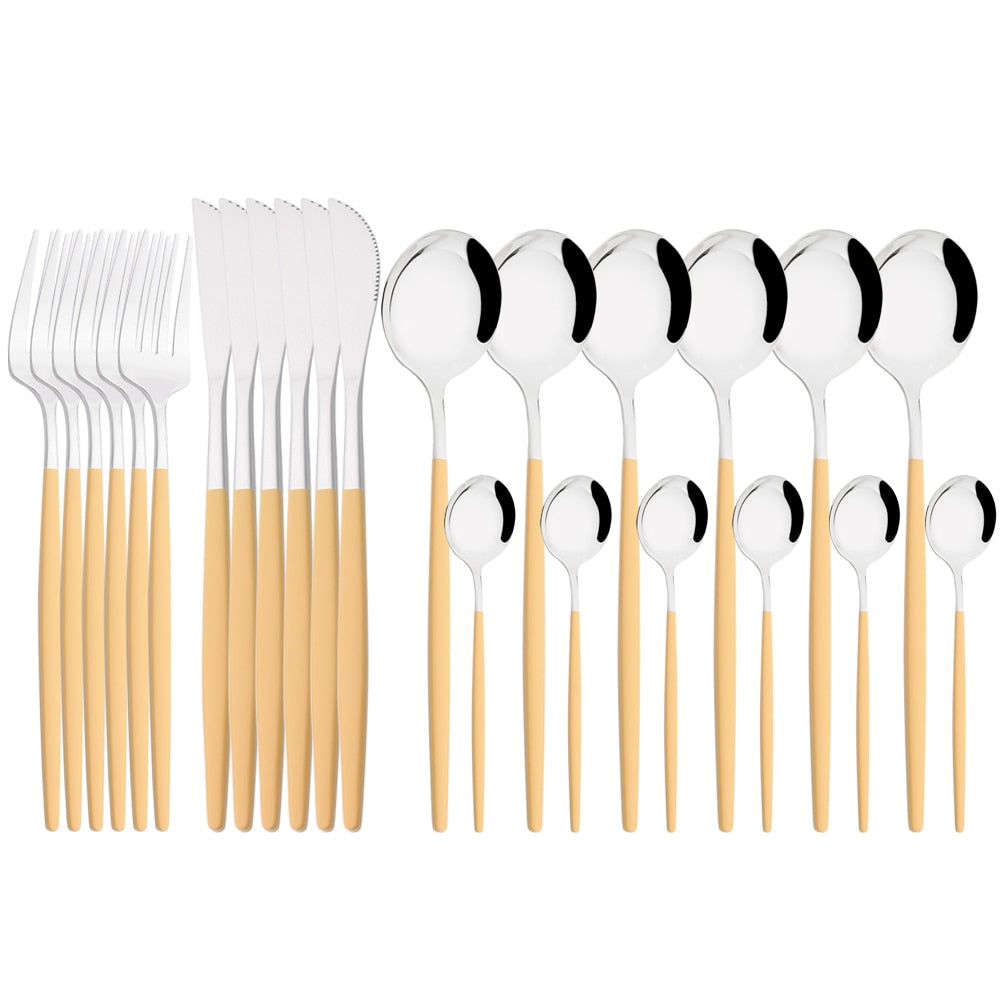 Funki Findz | Cutlery Sets | Gold Stainless Steel Mirror Polish 24 Set