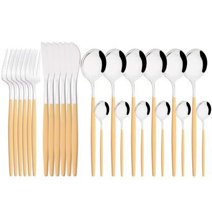 Funki Findz | Cutlery Sets | Gold Stainless Steel Mirror Polish 24 Set