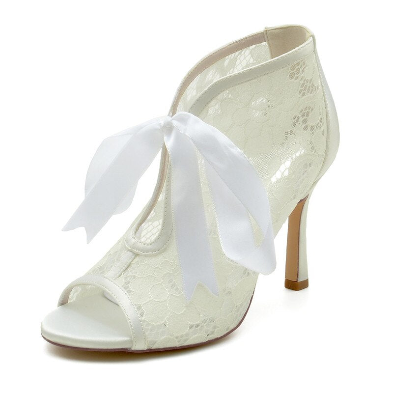 Funki Findz | Shoes | Women's Floral Lace Satin Tie Bridal Shoes