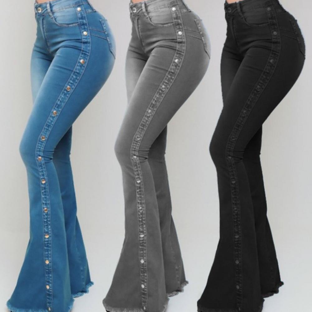 Funki Findz | Pants | Women's Side Button Butt Lift Flared Jeans