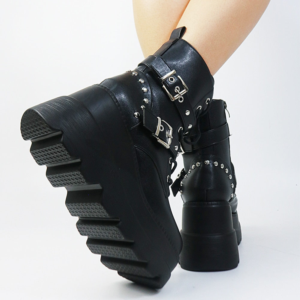 Funki Findz | Boots | Women's Punk Platform Ankle Wedge Boots