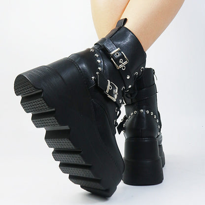 Funki Findz | Boots | Women's Punk Platform Ankle Wedge Boots