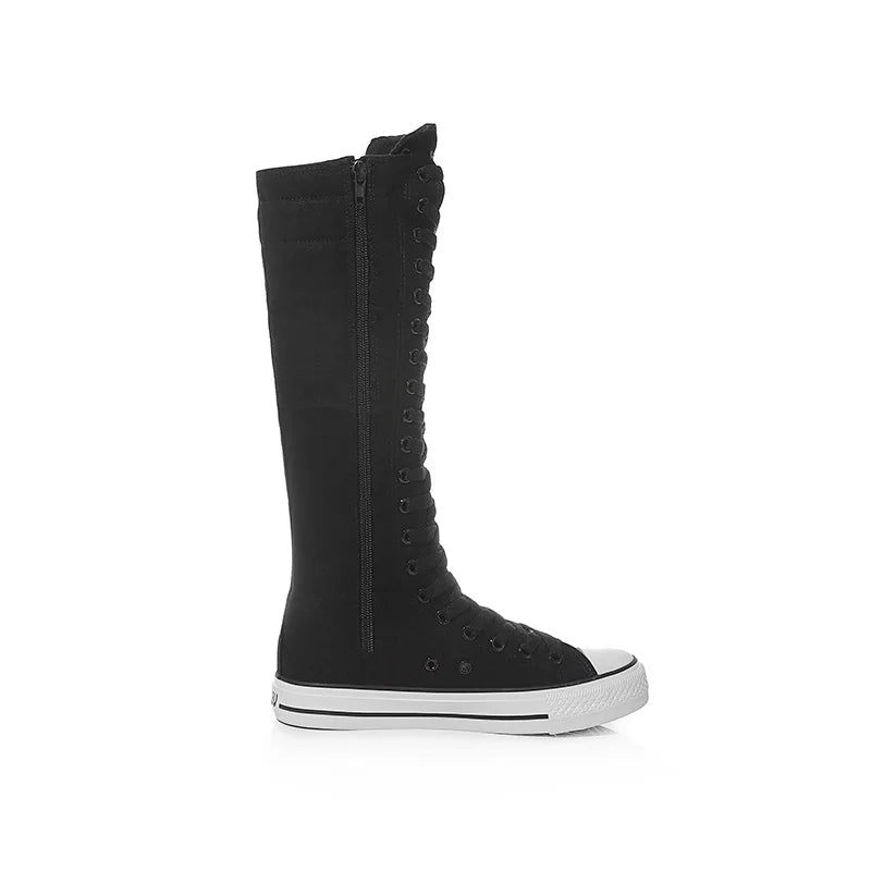 Funki Findz | Boots | Women's Long Lace Up Zipper Canvas Boot