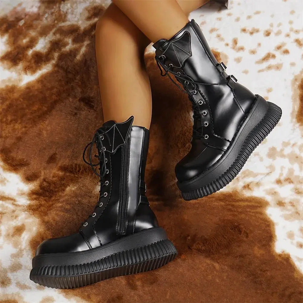 Funki Findz | Boots | Women's Gothic Mid-Calf Platform Boots