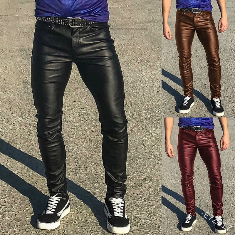 Funki Findz | Pants | Men's Punk Casual Faux Leather Pants