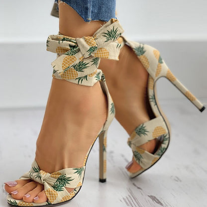 Funki Findz | Shoes | Women's Canvas Fruit Print Ankle Tie Heels