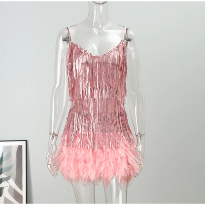Funki Findz | Dresses | Women's Sequin Feather Fringe Dress