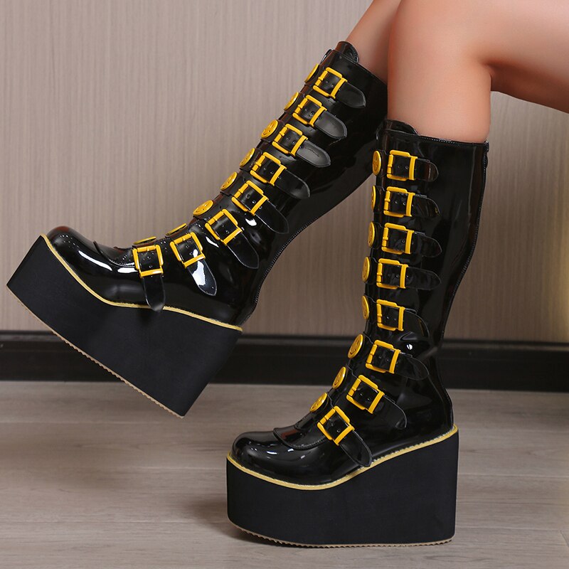 Funki Findz | Boots | Women's Black Yellow Smiley Face Boots