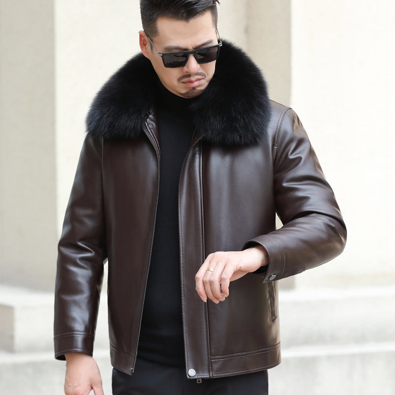 Funki Findz | Jackets | Men's Leather Fleece, Duck Down Jacket