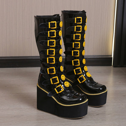 Funki Findz | Boots | Women's Black Yellow Smiley Face Boots