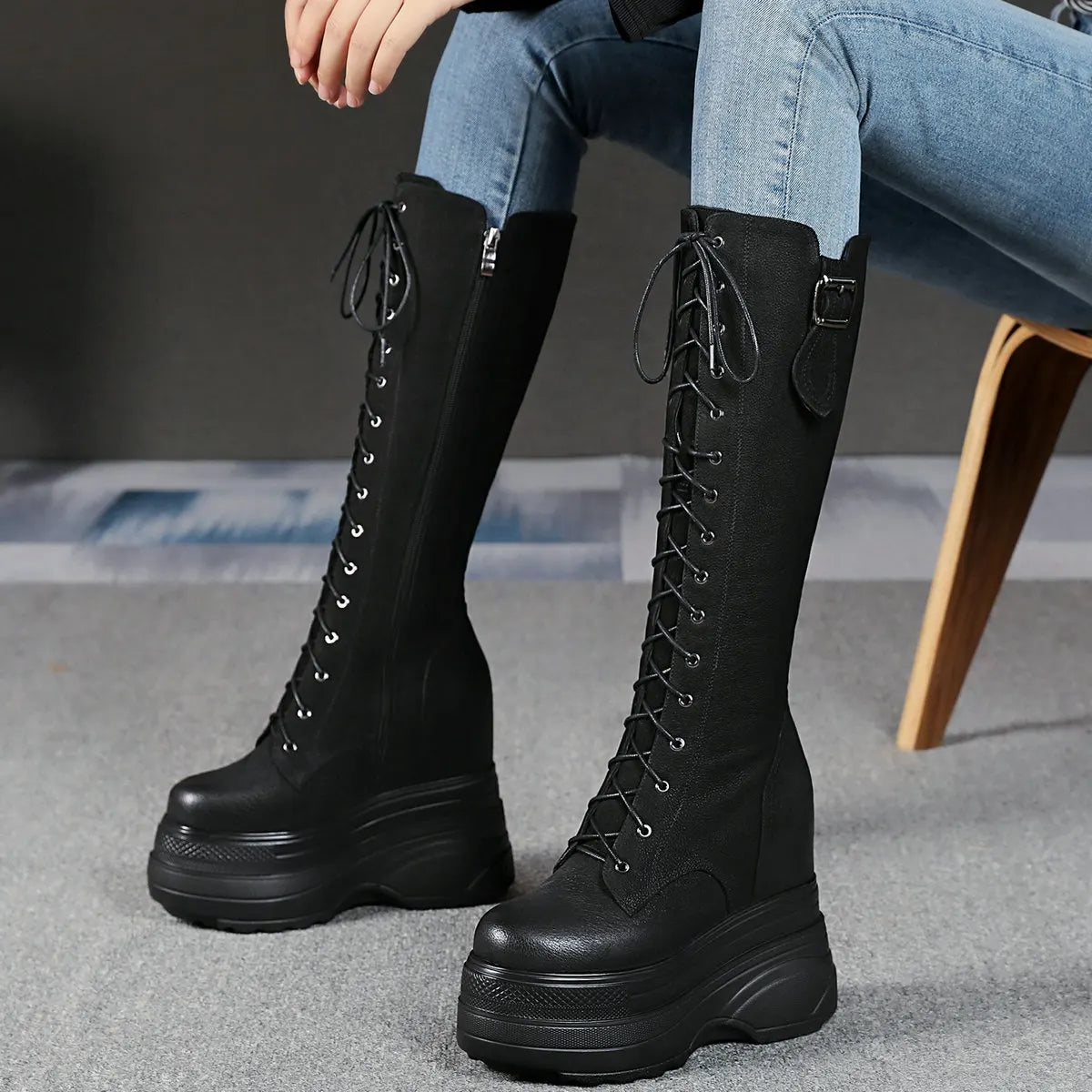 Funki Findz | Boots | Women's Leather Platform Lace Up Wedges