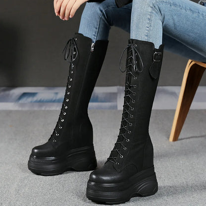 Funki Findz | Boots | Women's Leather Platform Lace Up Wedges