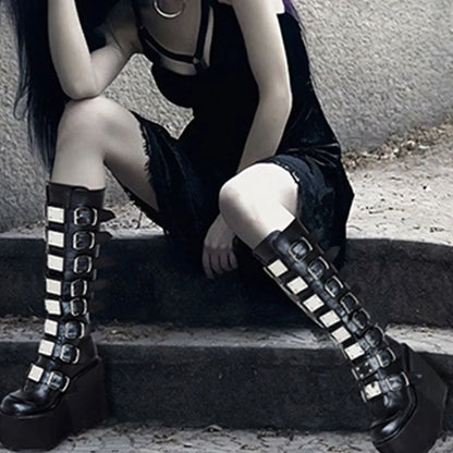 Funki Findz | Boots | Women's Punk Goth Multi Buckle Boots