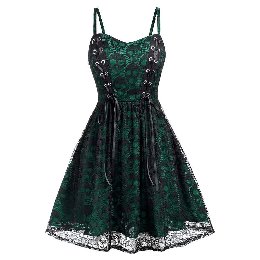 Funki Findz | Dresses | Women's Gothic Skull Lace Mini Dress