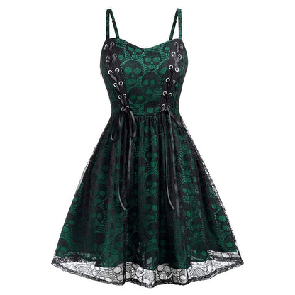 Funki Findz | Dresses | Women's Gothic Skull Lace Mini Dress