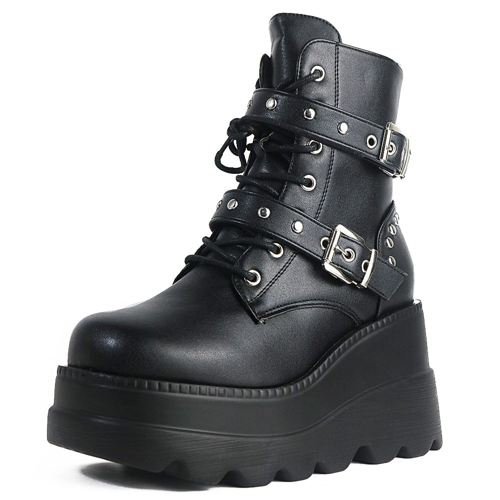 Funki Findz | Boots | Women's Punk Platform Ankle Wedge Boots