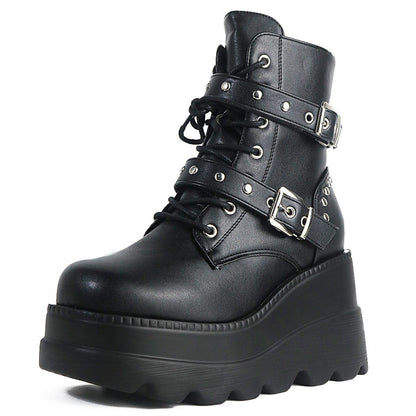 Funki Findz | Boots | Women's Punk Platform Ankle Wedge Boots
