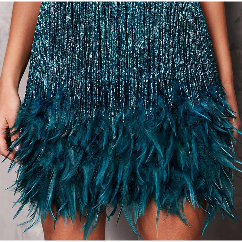 Funki Findz | Dresses | Women's Sequin Feather Fringe Dress