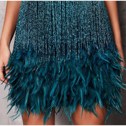 Funki Findz | Dresses | Women's Sequin Feather Fringe Dress