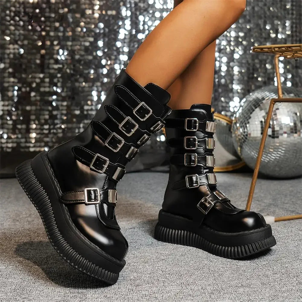 Funki Findz | Boots | Women's Gothic Mid-Calf Platform Boots