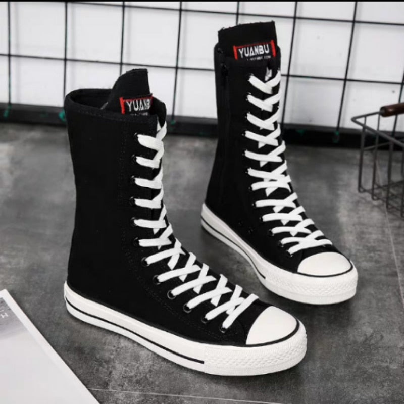 Funki Findz | Boots | Women's Calf-High Flat Canvas Sneakers
