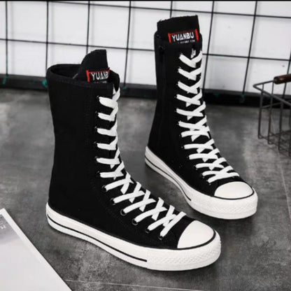 Funki Findz | Boots | Women's Calf-High Flat Canvas Sneakers