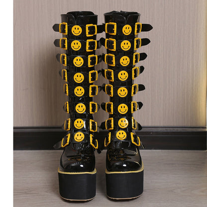 Funki Findz | Boots | Women's Black Yellow Smiley Face Boots