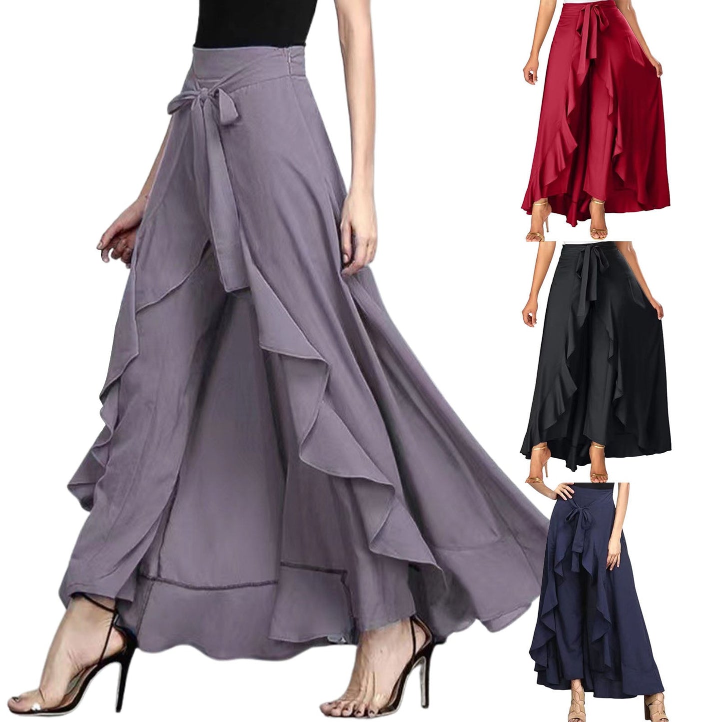 Funki Findz | Skirts | Women's Elegant Long Ruffled Skirt Pants