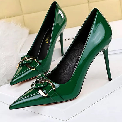 Funki Findz | Shoes | Women's Patent Metal Buckle Luxury Heels