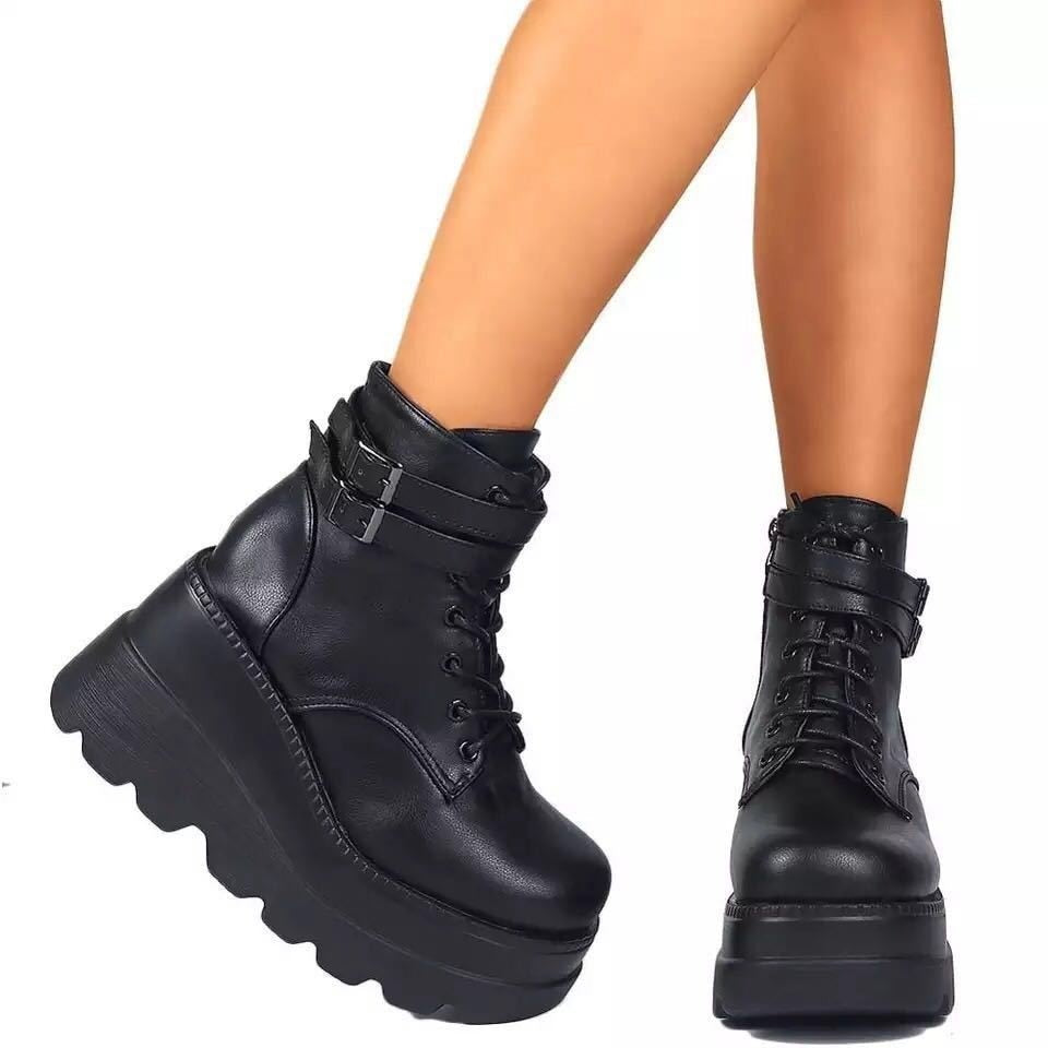 Funki Findz | Boots | Women's High Platform Buckle Ankle Boots
