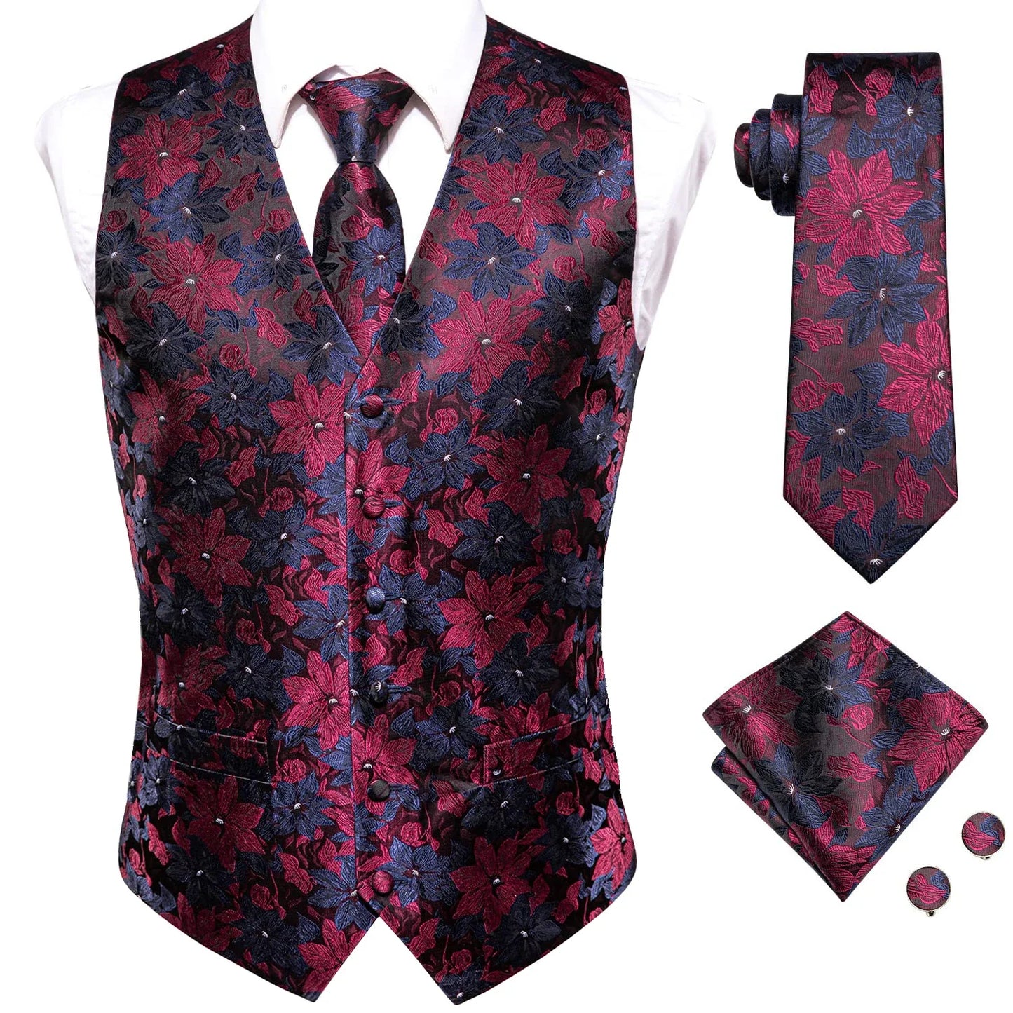 Funki Findz | Vests | Men's Formal 4 Pcs Silk Slim Waistcoat Sets