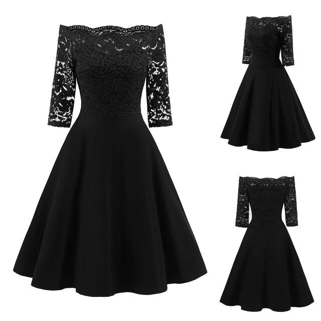 Funki Findz | Dresses | Women's Elegant Lace Chiffon Midi Dress