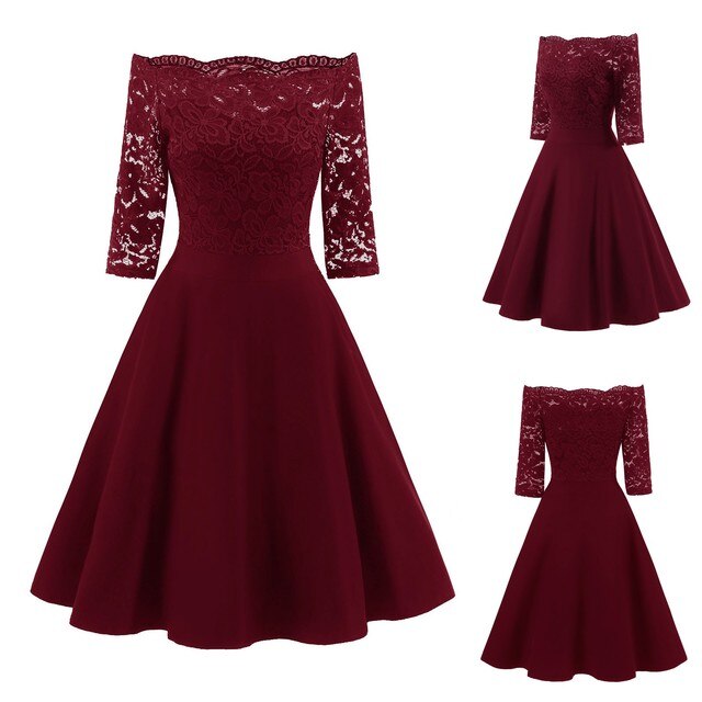 Funki Findz | Dresses | Women's Elegant Lace Chiffon Midi Dress