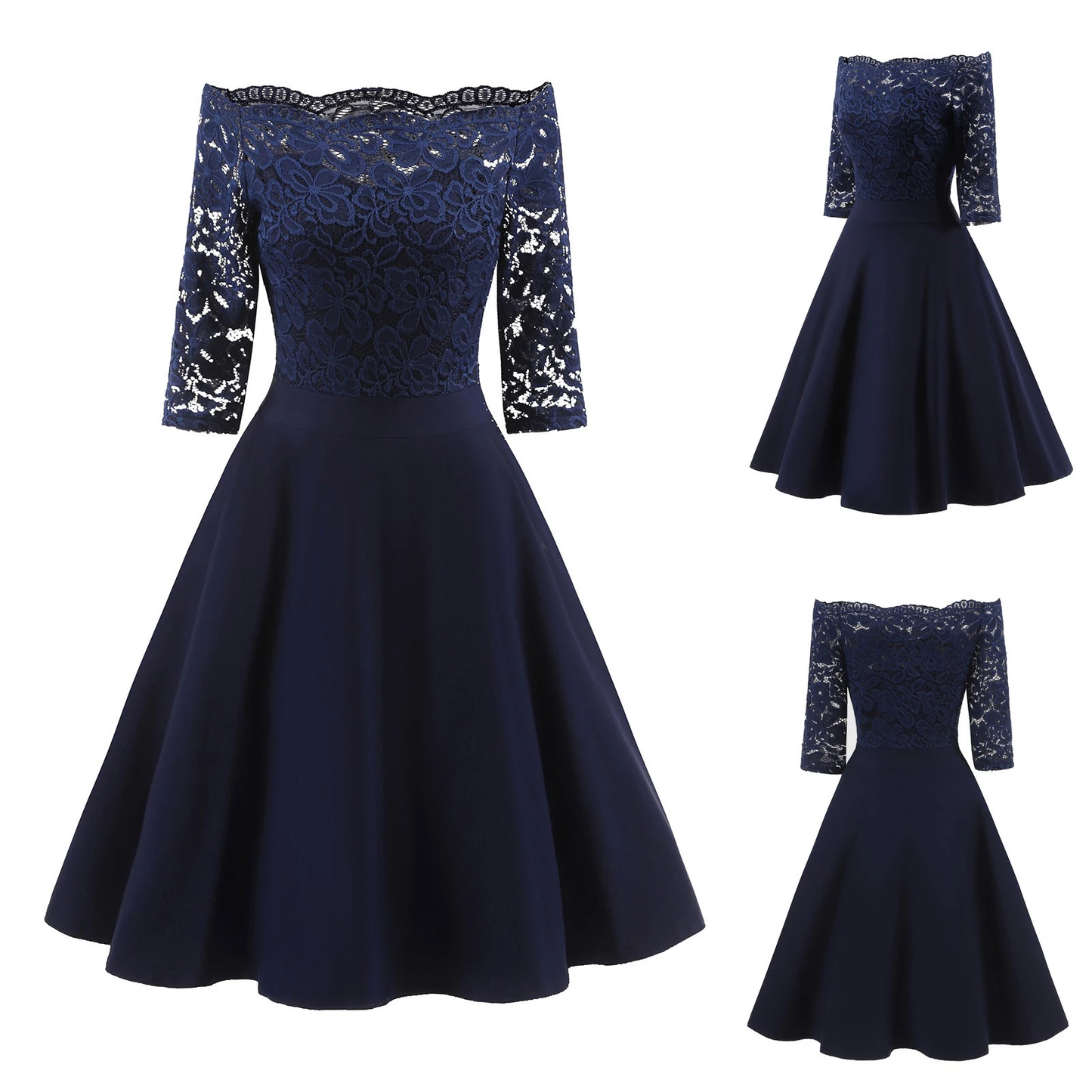 Funki Findz | Dresses | Women's Elegant Lace Chiffon Midi Dress