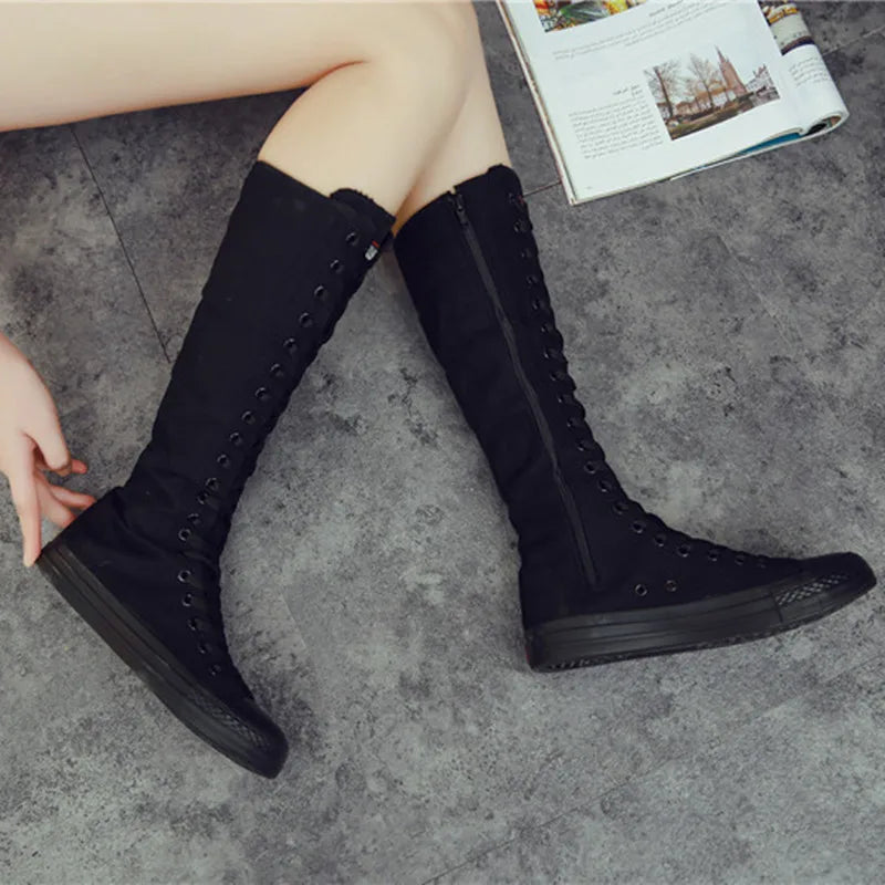 Funki Findz | Boots | Women's Canvas Knee High Lace Up Boots