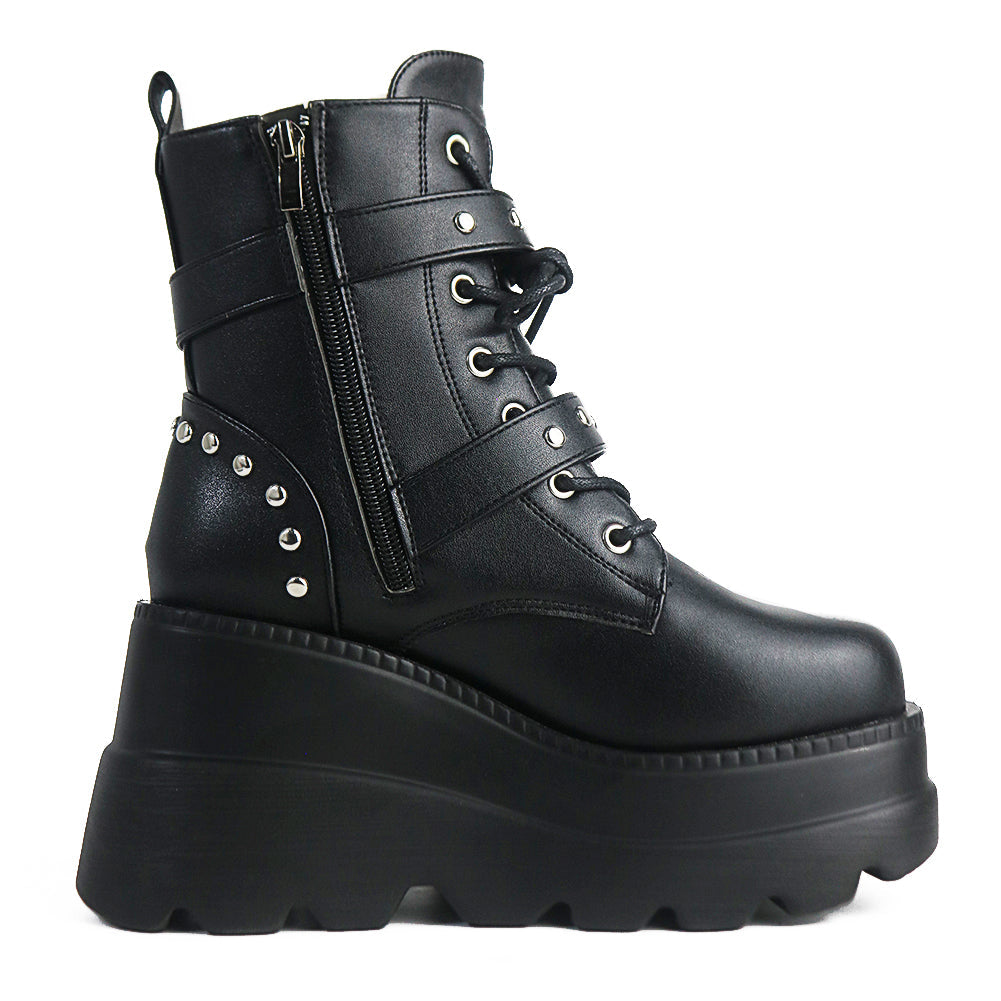 Funki Findz | Boots | Women's Punk Platform Ankle Wedge Boots