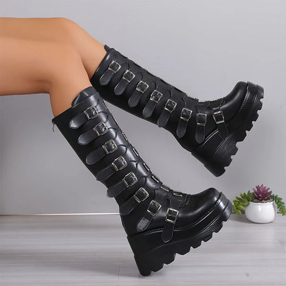 Funki Findz | Boots | Women's Punk Goth Multi Buckle Boots