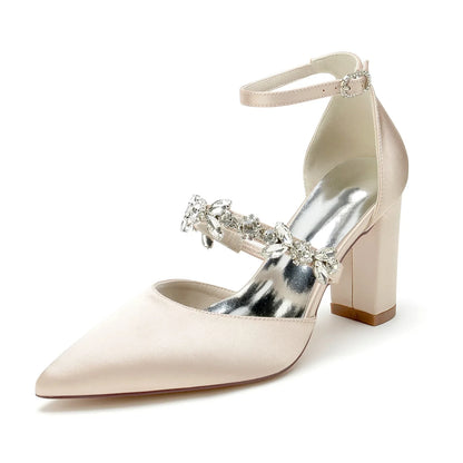 Funki Findz | Shoes | Women's Satin Crystal Block Heeled Shoes