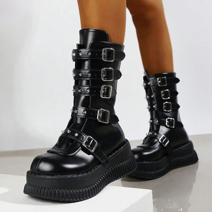 Funki Findz | Boots | Women's Gothic Mid-Calf Platform Boots