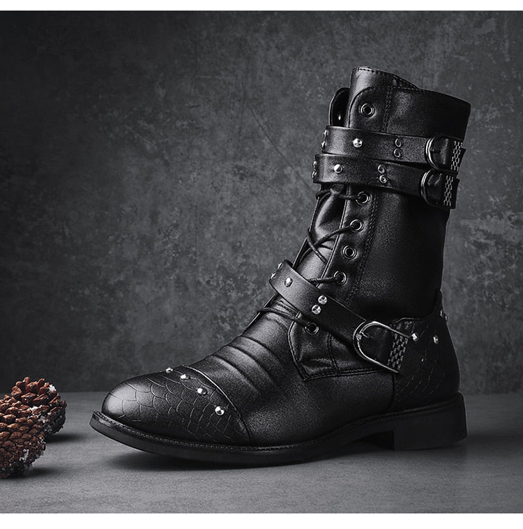 Funki Findz | Boots | Men's Leather Lace Up Buckle Strap Boots