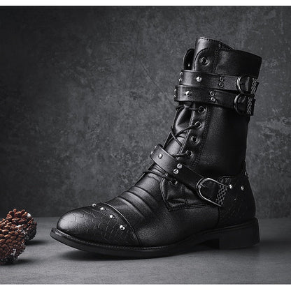 Funki Findz | Boots | Men's Leather Lace Up Buckle Strap Boots