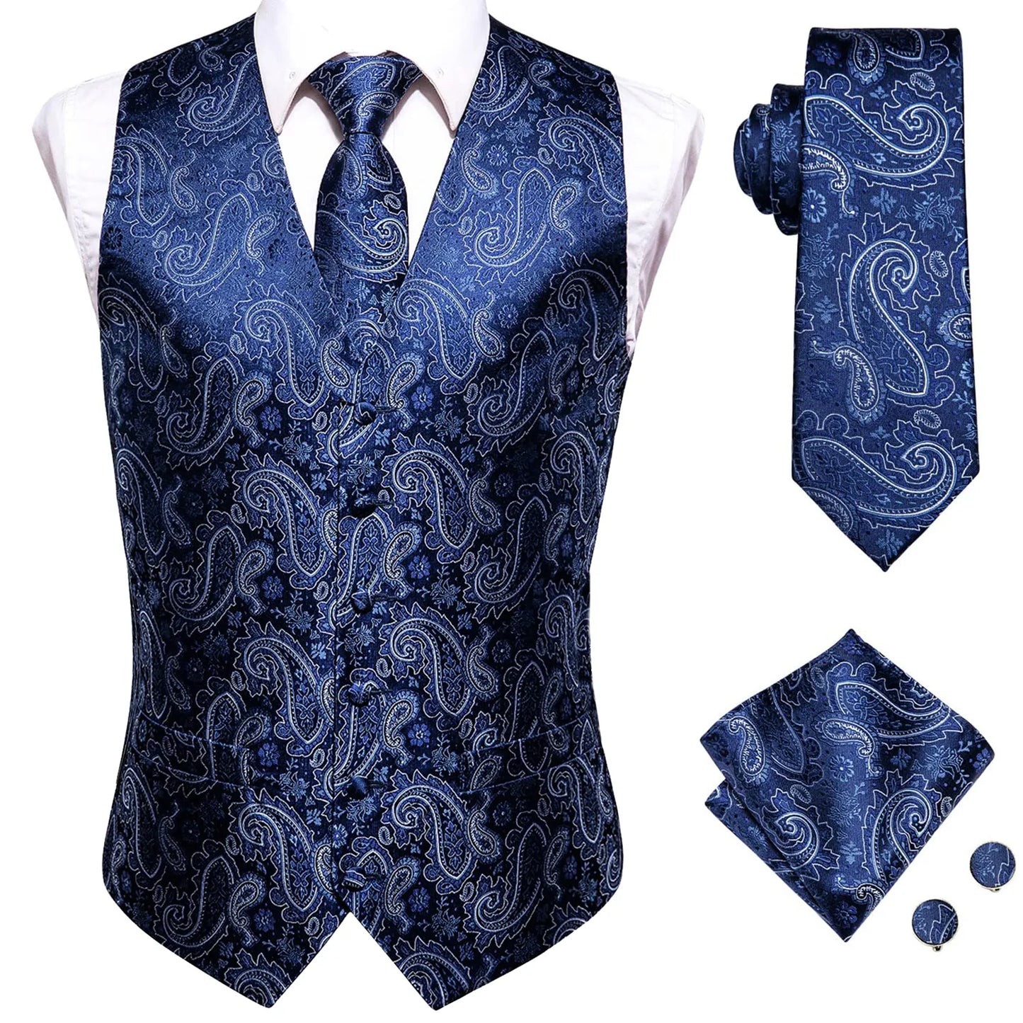 Funki Findz | Vests | Men's Formal 4 Pcs Silk Slim Waistcoat Sets