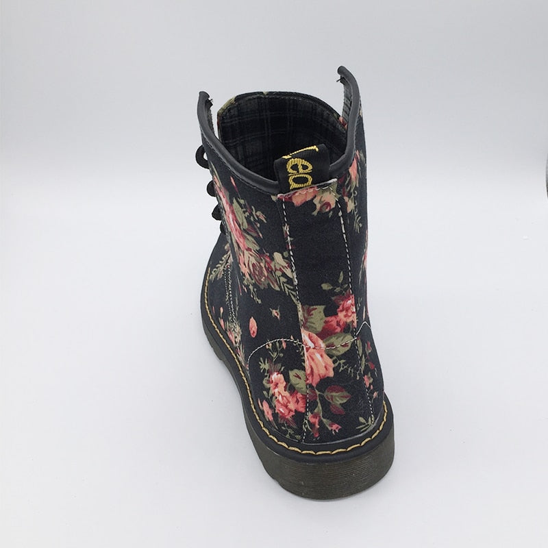 Funki Findz | Boots | Women's Canvas Flower Print Ankle Boots